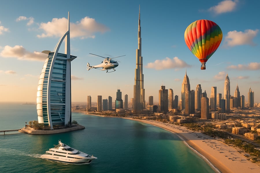 Dubai skyline with iconic landmarks and luxury travel experiences